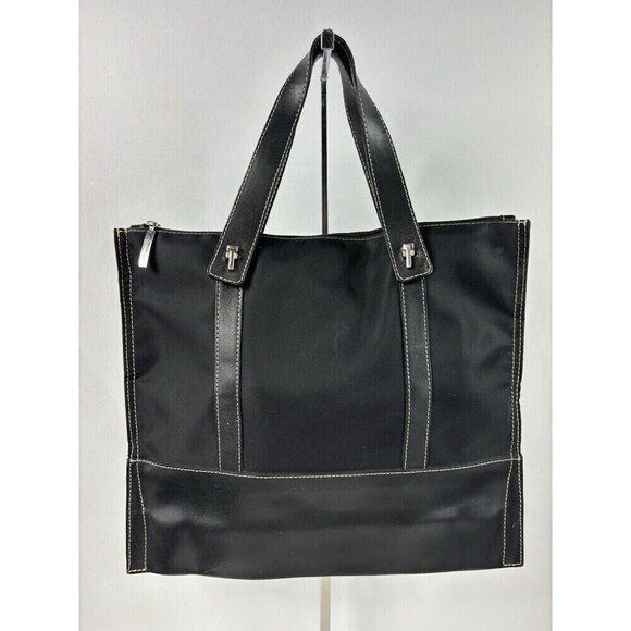 Lamarthe Mini Tote Black Nylon Leather Removable Handles Inner Pocket Handbag - Picture 2 of 7